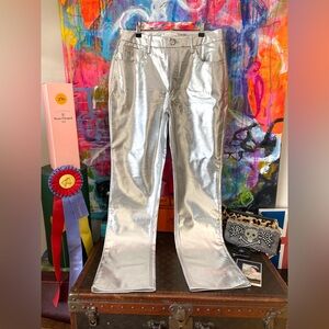 Gorgeous Shimmer SILVER METALLIC Faux Leather Ladies Pants 12 Apres Ski Party 💖